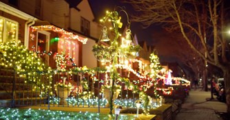 Holiday lights outside homes in Lake County